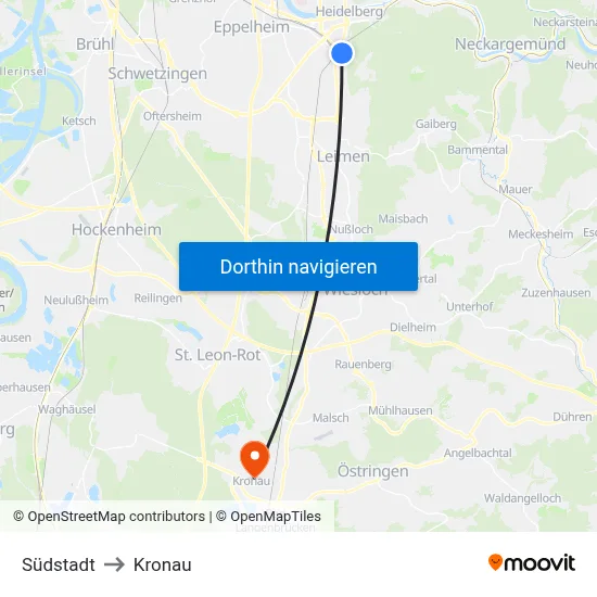 Südstadt to Kronau map