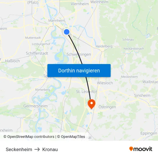 Seckenheim to Kronau map