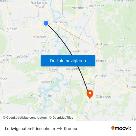 Ludwigshafen-Friesenheim to Kronau map