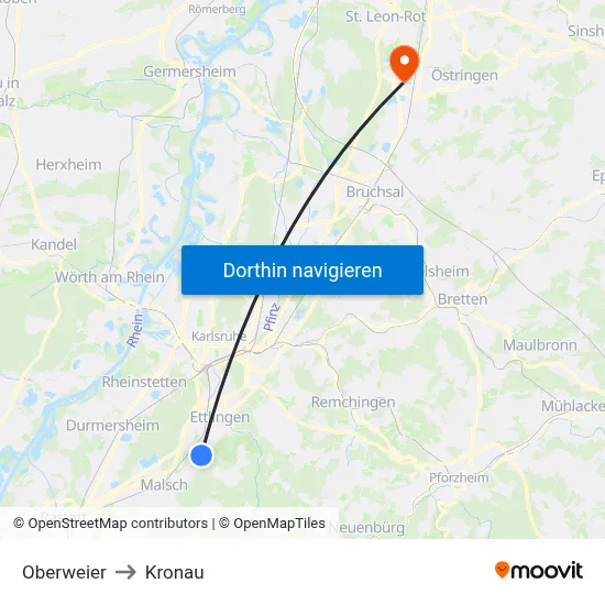 Oberweier to Kronau map