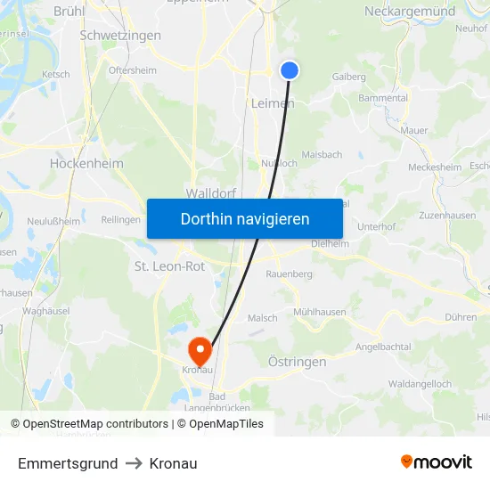 Emmertsgrund to Kronau map