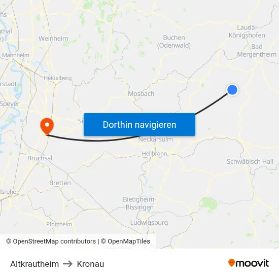 Altkrautheim to Kronau map