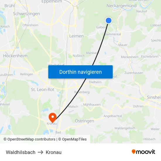Waldhilsbach to Kronau map