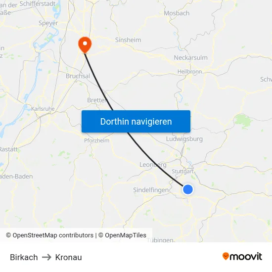 Birkach to Kronau map