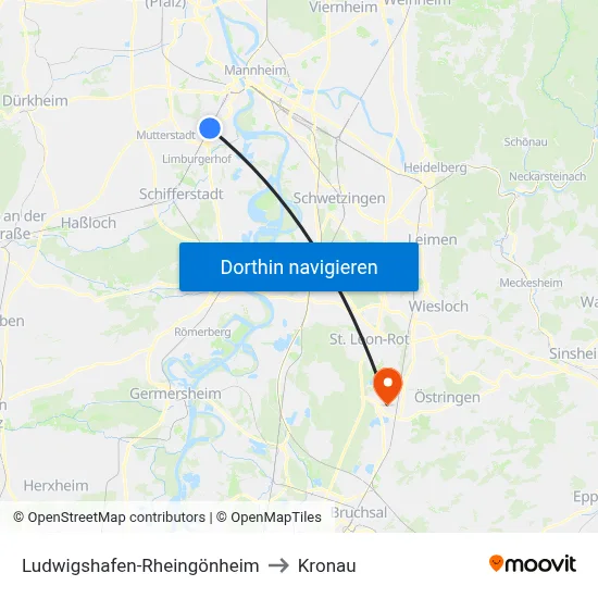Ludwigshafen-Rheingönheim to Kronau map