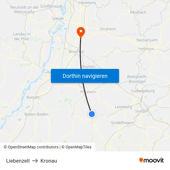 Liebenzell to Kronau map