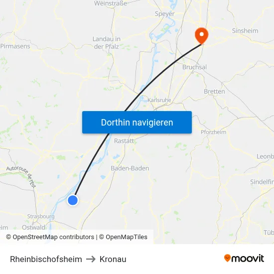Rheinbischofsheim to Kronau map