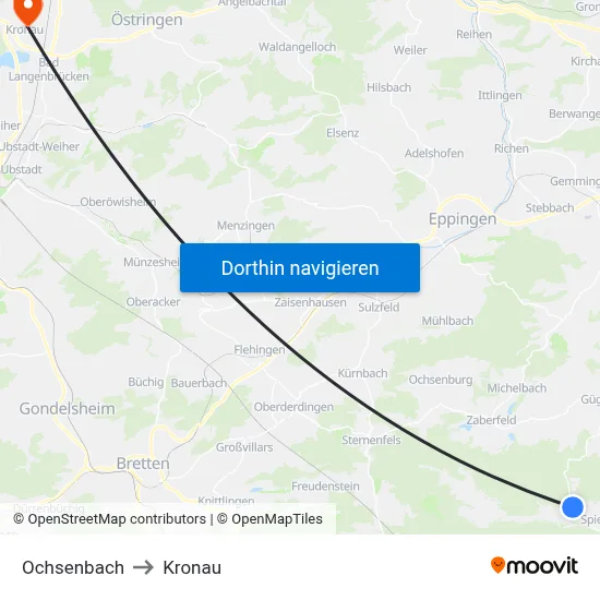 Ochsenbach to Kronau map