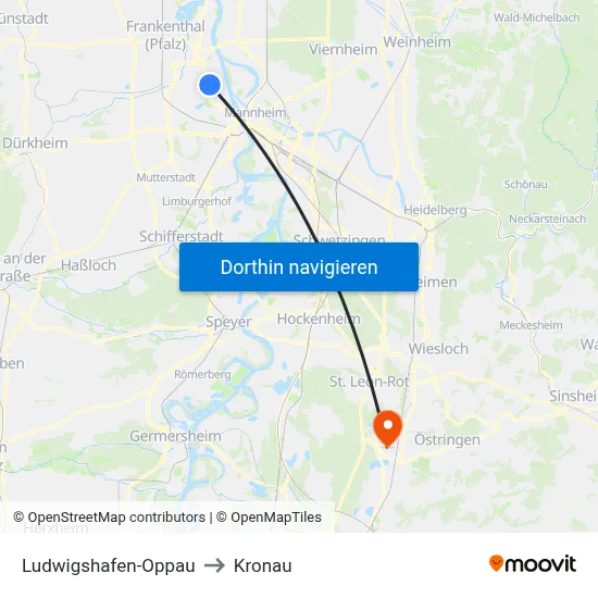 Ludwigshafen-Oppau to Kronau map