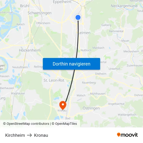 Kirchheim to Kronau map