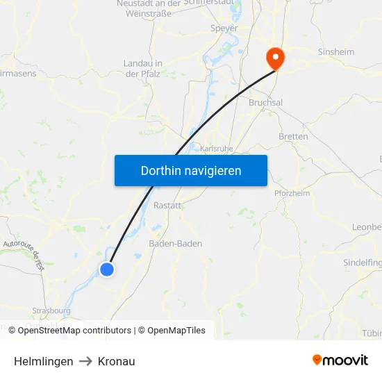 Helmlingen to Kronau map