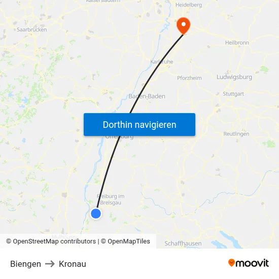 Biengen to Kronau map