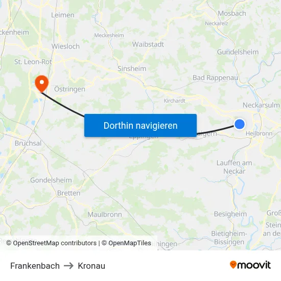 Frankenbach to Kronau map