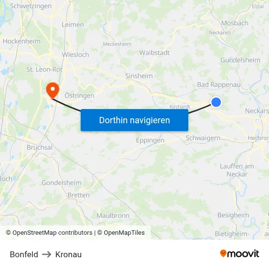 Bonfeld to Kronau map