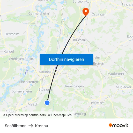 Schöllbronn to Kronau map