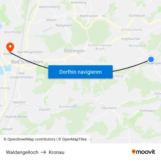 Waldangelloch to Kronau map