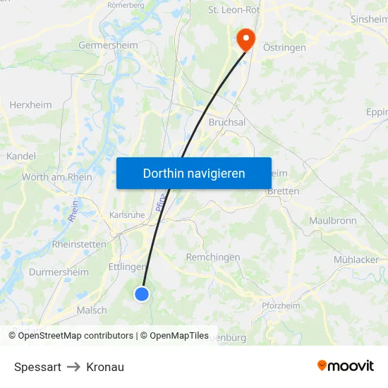 Spessart to Kronau map