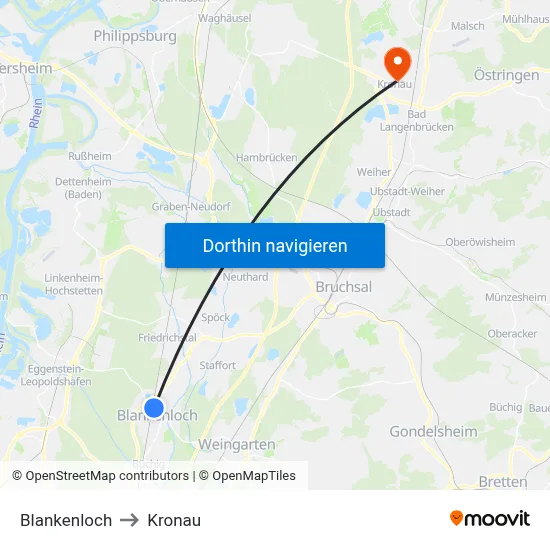 Blankenloch to Kronau map