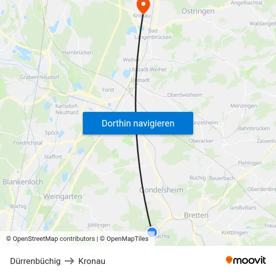 Dürrenbüchig to Kronau map