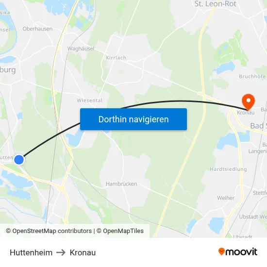 Huttenheim to Kronau map