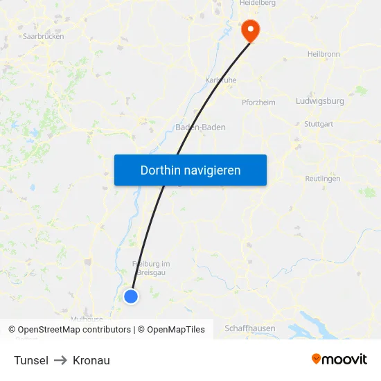 Tunsel to Kronau map