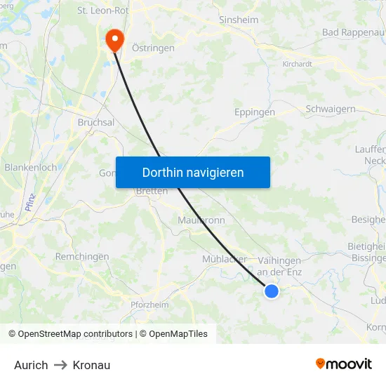 Aurich to Kronau map