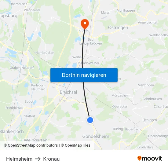 Helmsheim to Kronau map