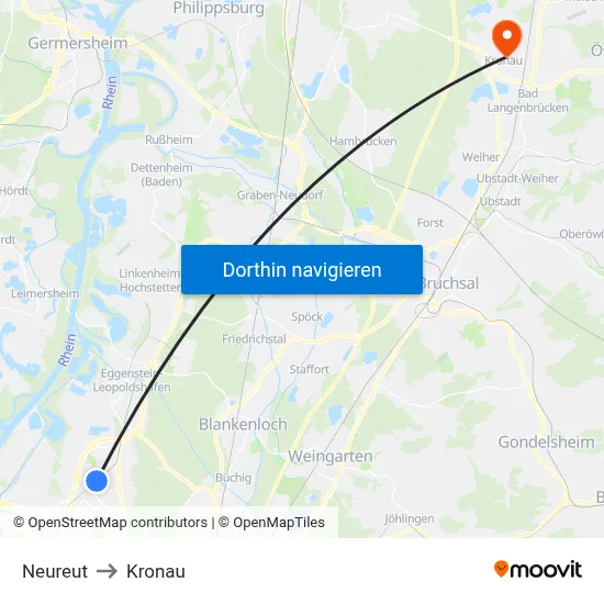 Neureut to Kronau map