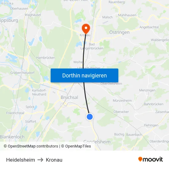 Heidelsheim to Kronau map