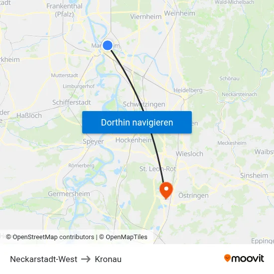 Neckarstadt-West to Kronau map