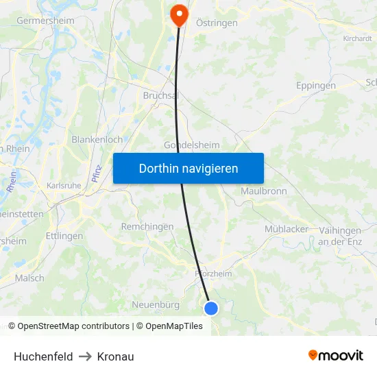 Huchenfeld to Kronau map