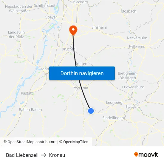 Bad Liebenzell to Kronau map