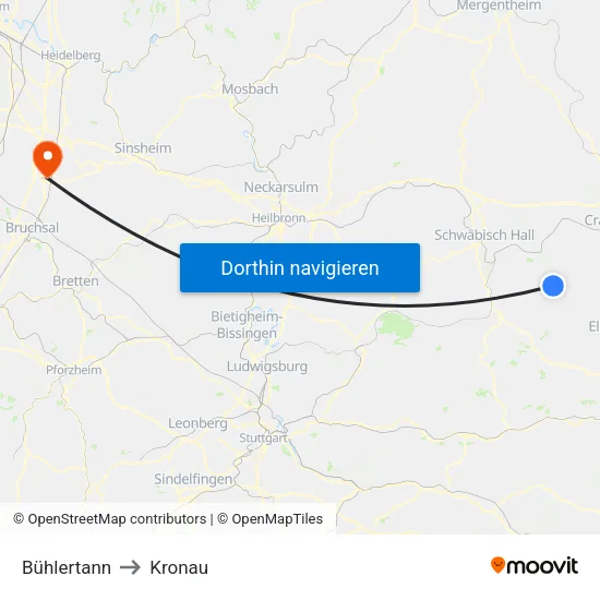 Bühlertann to Kronau map