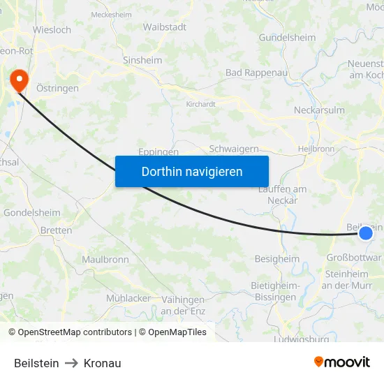 Beilstein to Kronau map