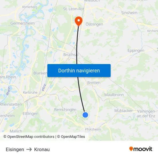 Eisingen to Kronau map