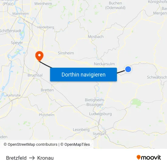 Bretzfeld to Kronau map