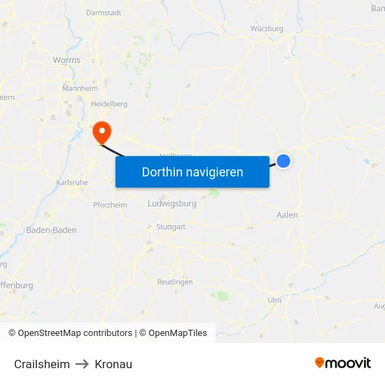 Crailsheim to Kronau map