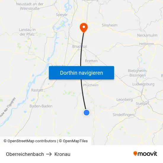 Oberreichenbach to Kronau map
