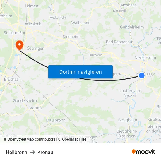Heilbronn to Kronau map