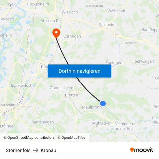 Sternenfels to Kronau map