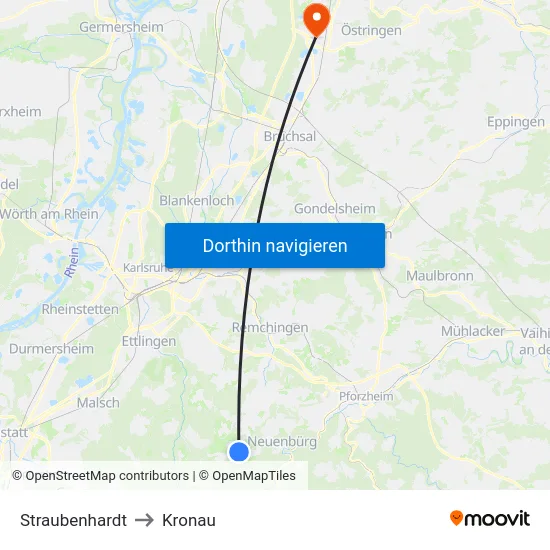 Straubenhardt to Kronau map