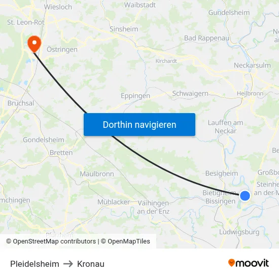Pleidelsheim to Kronau map