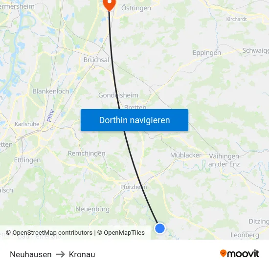 Neuhausen to Kronau map