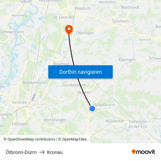 Ölbronn-Dürrn to Kronau map