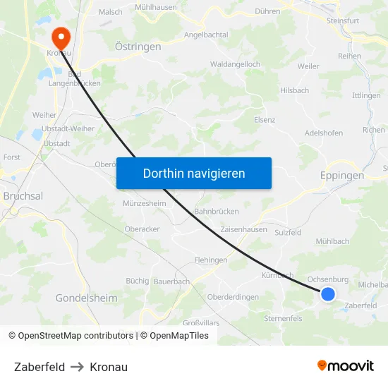 Zaberfeld to Kronau map