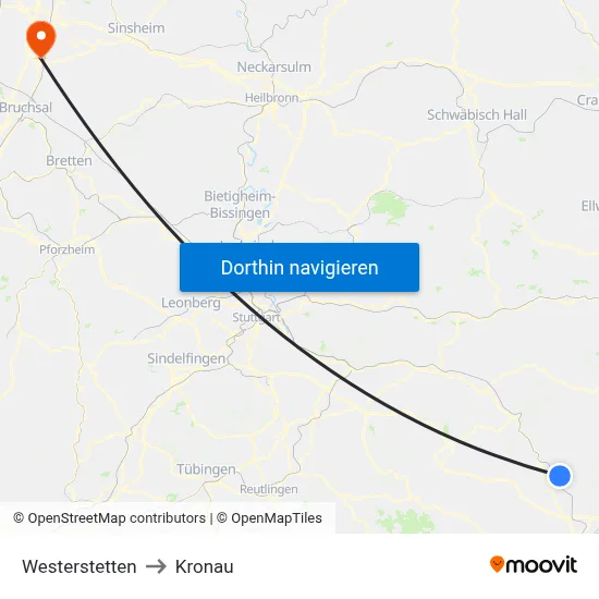 Westerstetten to Kronau map