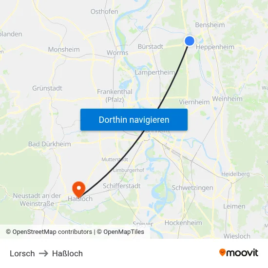 Lorsch to Haßloch map