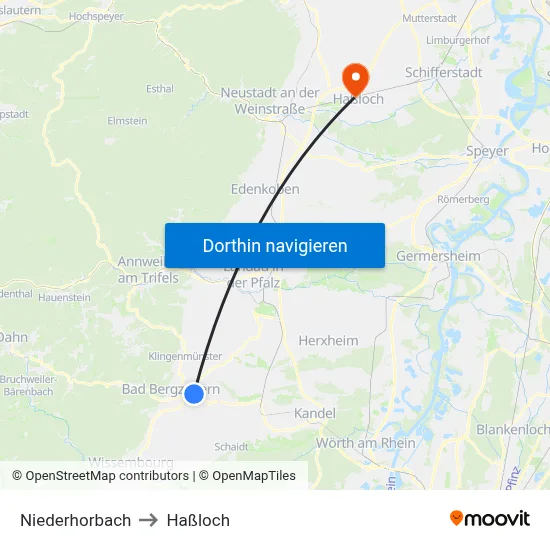Niederhorbach to Haßloch map