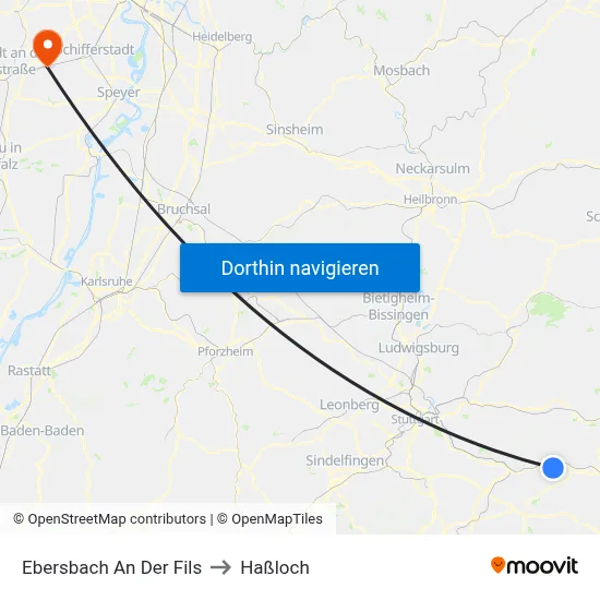 Ebersbach An Der Fils to Haßloch map