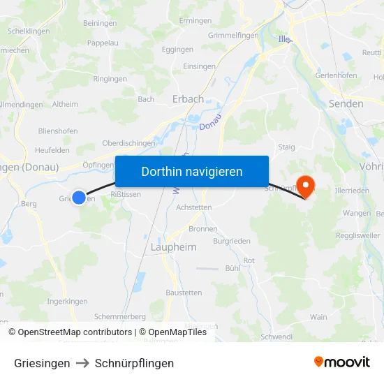 Griesingen to Schnürpflingen map